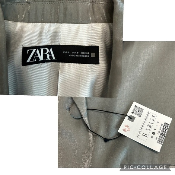 Zara silver metallic shimmer single breasted button front blazer jacket Sz S NWT - Picture 15 of 16